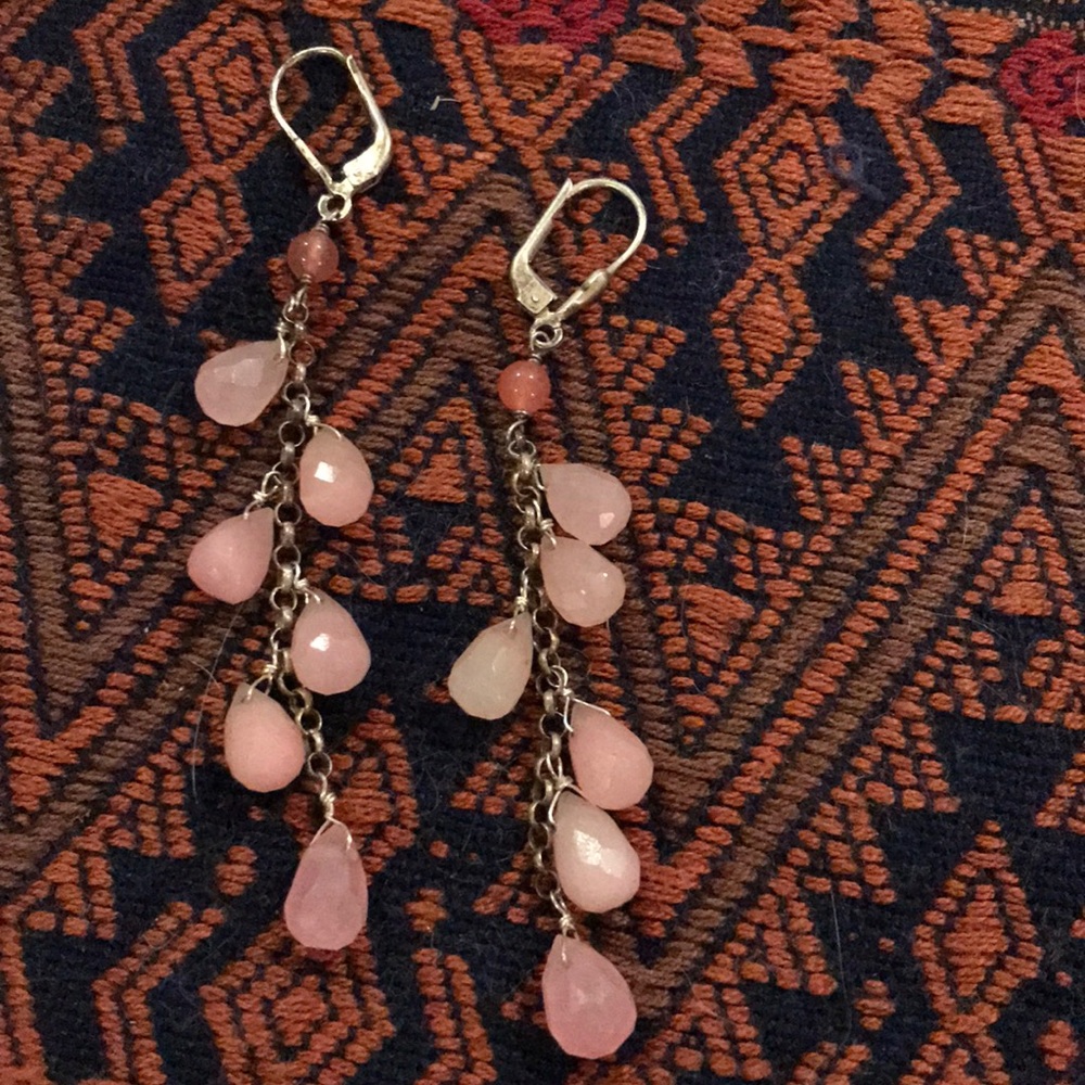 Dangly Earrings Pink Faceted Teardrop Gems